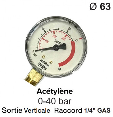 Manometer voor regelaar - Acetyleen - 0 tot 40 bar 
