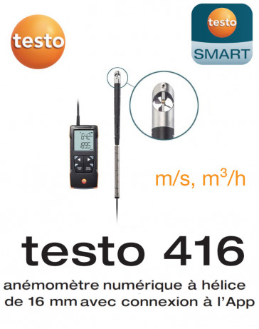 testo 416 - Anémomètre numérique à hélice de 16 mm avec connexion à l’App
