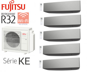 Fujitsu 5-Split wandmontage AOY100M5-KB + 4 ASY20MI-KE Zilver+ 1 ASY40MI-KE Zilver