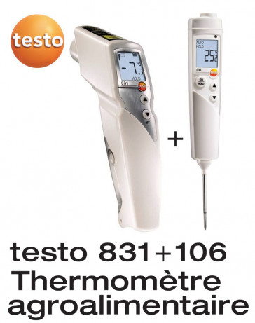 Set Testo 831 en Testo 106: infraroodthermometer en penetratiethermometer