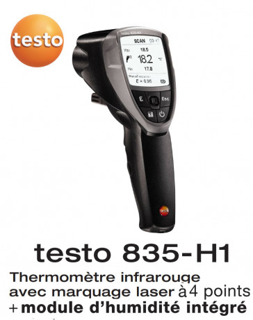 Testo 835-H1 - Infraroodthermometer met 4-punts lasermarkering en geïntegreerde vochtigheidsmodule