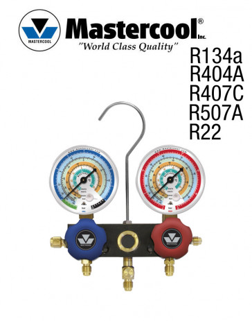 Verdeler met kijkglas - 2 ventielen, Mastercool R134a, R404A, R407C, R22, R507A, zonder slang. 