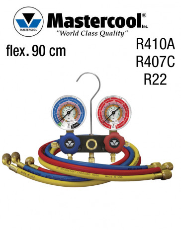 Manifold met kijkglas - 2 kleppen, Mastercool R410A, R407C en R22, 90 cm slang