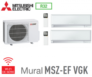 Mitsubishi Bi-split omvormer voor wandmontage MXZ-2F53VF + 2 MSZ-EF25VGKW