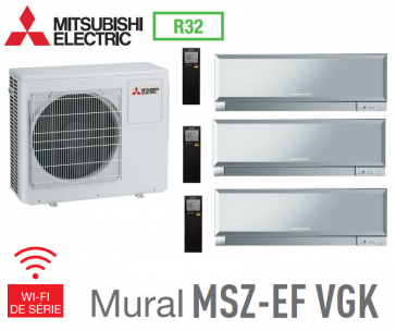 Mitsubishi Tri-split Wall Mount Inverter Design MXZ-4F72VF + 2 MSZ-EF22VGKS + 1 MSZ-EF42VGKS