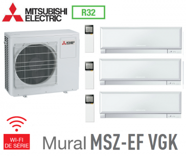 Mitsubishi Tri-split Wall Mount Inverter Design MXZ-4F72VF + 2 MSZ-EF22VGKW + 1 MSZ-EF42VGKW
