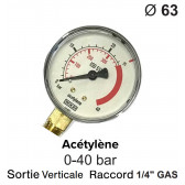 Manometer voor regelaar - Acetyleen - 0 tot 40 bar 
