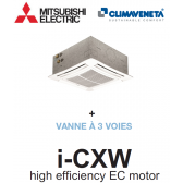 Cassette 4-weg ventilatorconvector met hoog rendement EC motor i-CXW 2T 0702 + 3-WAY VALVE