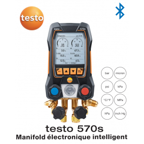 testo 570s - manifold électronique avec bloc de vannes à 4 voies, Bluetooth et analyse intelligente des défauts
