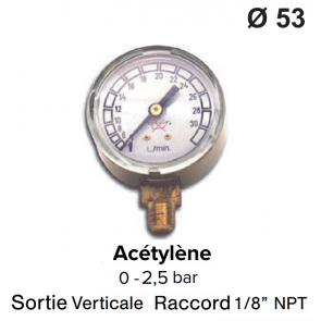 Manometer voor drukregelaar - Acetyleen - 0 tot 1,5 / 2,5 bar 