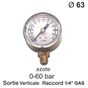 Manometer voor drukregelaar - Stikstof - 0 tot 40 / 60 bar