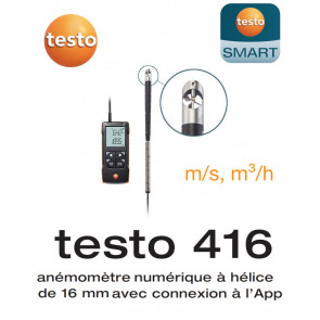 testo 416 - Anémomètre numérique à hélice de 16 mm avec connexion à l’App