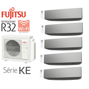 Fujitsu 5-Split wandmontage AOY100M5-KB + 4 ASY20MI-KE Zilver+ 1 ASY40MI-KE Zilver