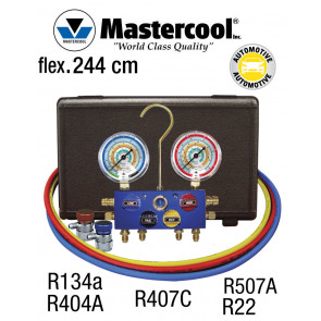 Manifold 4 kogelkleppen - R134a, R404A, R407C, R507A, R22 - voor Mastercool auto-airconditioning
