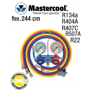 Manifold 2 Mastercool zuigerafsluiters, 244 cm slang en koppelingen