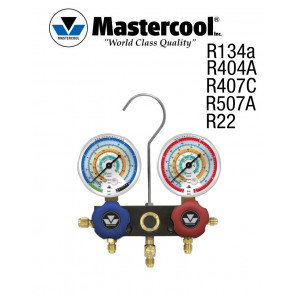 Verdeler met kijkglas - 2 ventielen, Mastercool R134a, R404A, R407C, R22, R507A, zonder slang. 