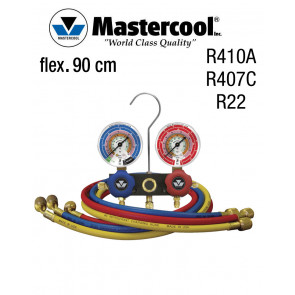 Manifold met kijkglas - 2 kleppen, Mastercool R410A, R407C en R22, 90 cm slang