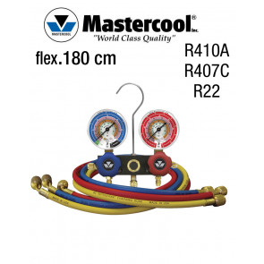 Manifold met kijkglas - 2 kleppen, Mastercool R410A, R407C en R22, 180 cm slang