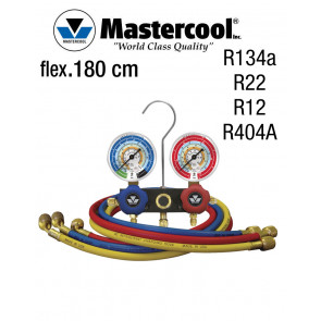 Manifold met kijkglas - 2 kleppen, Mastercool R134a, R22, R12, R404A, 180 cm slangen