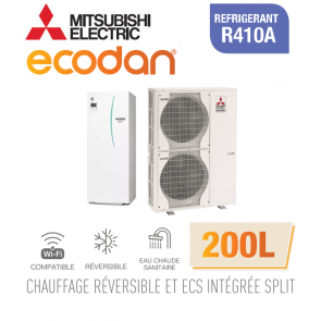 Ecodan Réversible SPLIT HYDROBOX DUO 200L R410a ERST20C-VM2D + PUHZ-SW120VHA