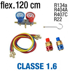Manifold R134A - R404A - R22 - R407C met slangensets en QC-12 koppelingen