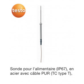 Roestvrijstalen voedingssonde (TC type T) - met PUR-kabel van Testo