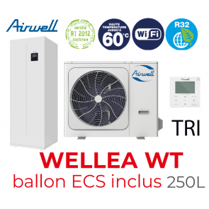 Airwell WELLEA WT AW-YHPSA12-H93 + ODMA-160T-09M22-25 triple service warmtepomp